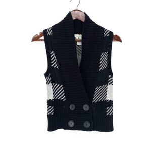 Smudge Vintage Y2K Black & White Plaid Knit Sweater Vest Sleeveless Cardigan